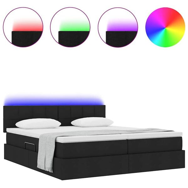 vidaXL Bed met LED-striplichten met hoofdeinde Zwart 180 x 200 cm Stof