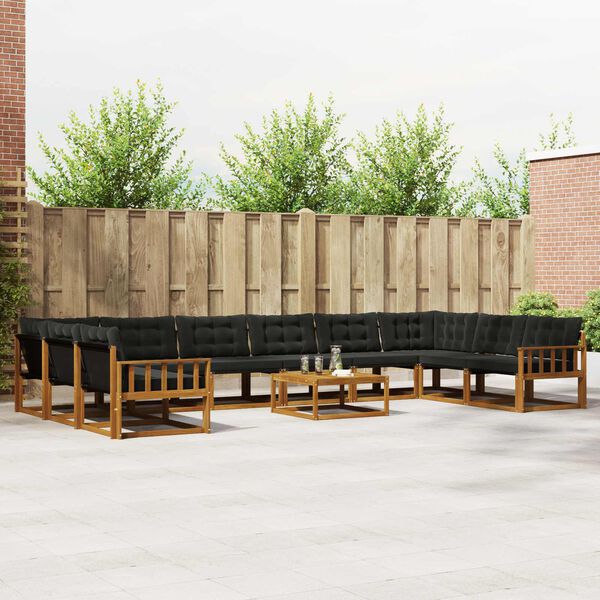 vidaXL Buiten bankenset met kussen 11 pcs Natuurlijk en Zwart