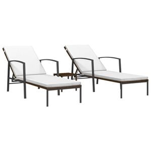 vidaXL Ligbedden 2 st met tafel poly rattan bruin