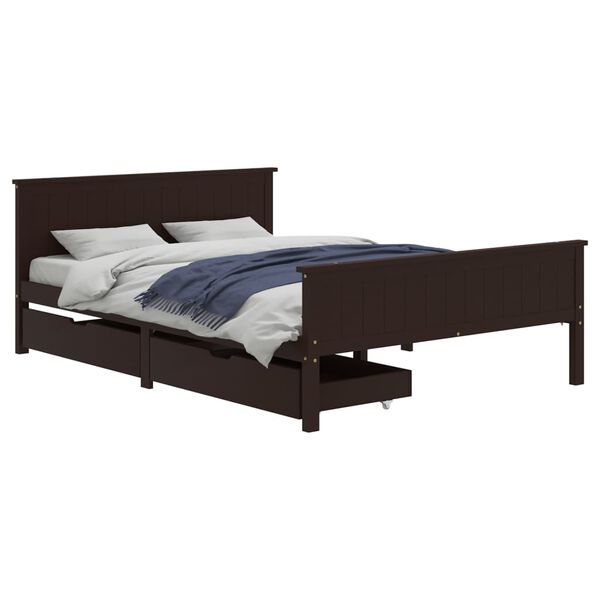 vidaXL Bedframe met 2 lades 160x200 cm massief grenenhout donkerbruin