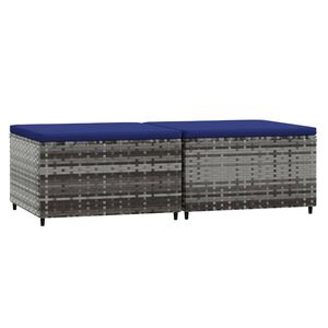 vidaXL Voetensteunen 2 st met kussens poly rattan grijs