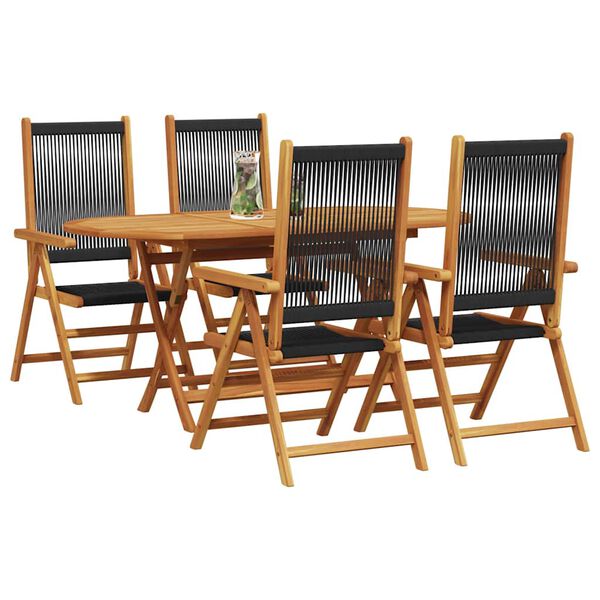 vidaXL Tuin Eetset 5 pcs Zwart Massief acaciahout en poly rattan