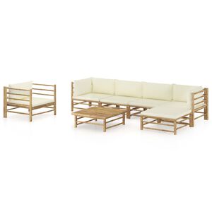 vidaXL 7-delige Loungeset met cr&egrave;mewitte kussens bamboe