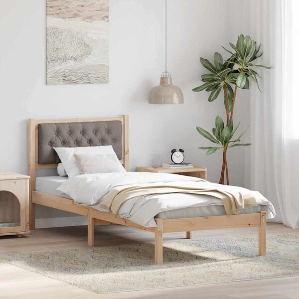 vidaXL Bedframe met hoofdeinde Taupe 80 x 200 cm Massief grenenhout