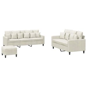 vidaXL 3-delige Loungeset met kussens fluweel cr&egrave;mekleurig