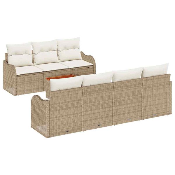 vidaXL Tuinbankenset met kussen 8 pcs Beige poly rattan