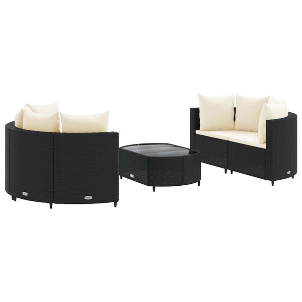 vidaXL 5-delige Loungeset met kussens poly rattan zwart