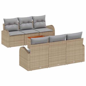 vidaXL Tuinbankenset met kussen 7 pcs Beige poly rattan