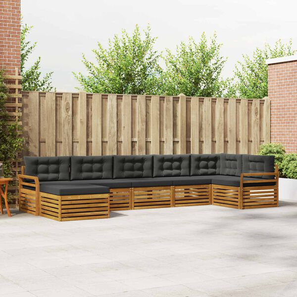 vidaXL Sofa-Sets 7 pcs Natuurlijk en Antraciet Massief Acaciahout