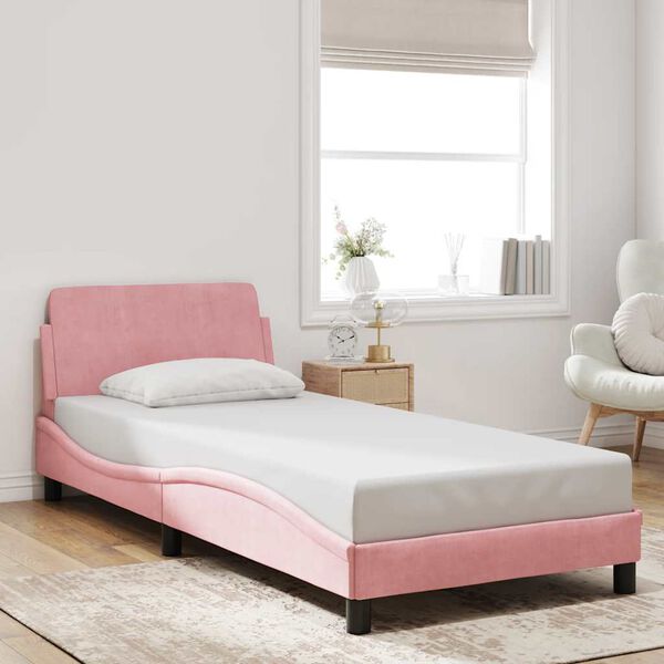 vidaXL Bedframe met hoofdeinde "Dover" 90x200 cm fluweel roze