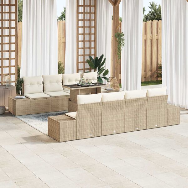 vidaXL Bankstel met kussen 7 pcs Beige en Cr&egrave;me poly rattan