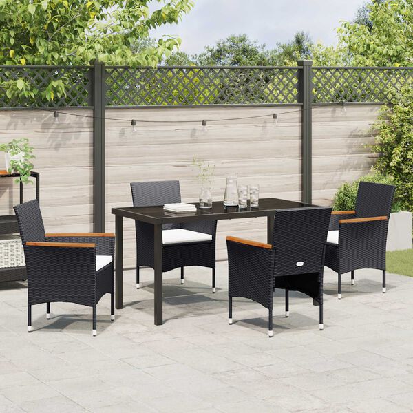 vidaXL Tuin eettafelset met kussen 5 pcs Zwart poly rattan