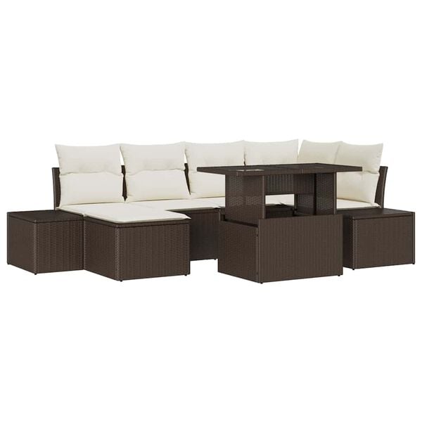 vidaXL Tuin Sofa Set met kussen 7 pcs Bruin en crème