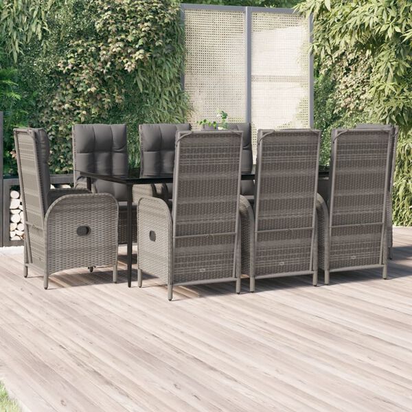 vidaXL 9-delige Tuinset met kussens poly rattan zwart en grijs