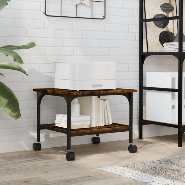 vidaXL Printerkastje 2-laags 50x40x38 cm bewerkt hout gerookt eiken