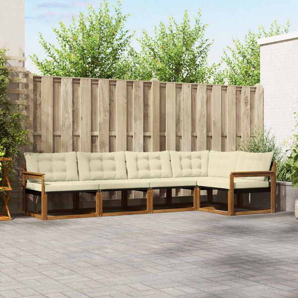 vidaXL Buiten bankenset met kussen 5 pcs Natuurlijk en Cr&egrave;me