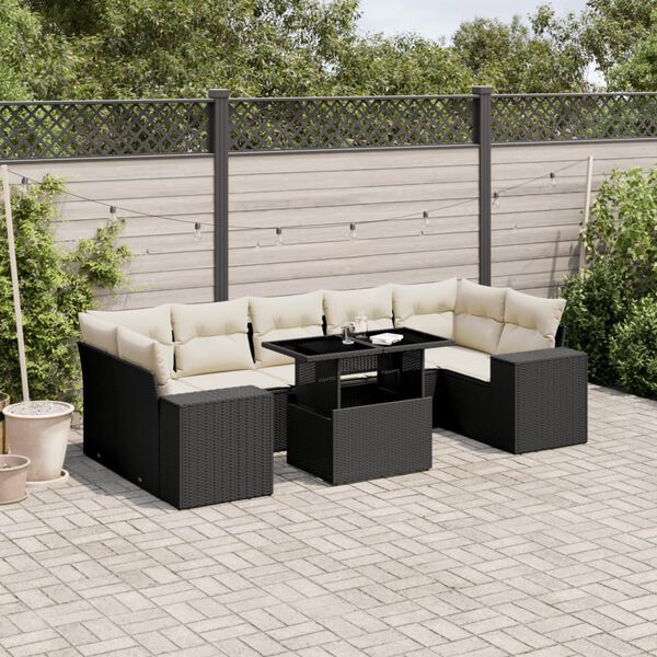 vidaXL 8-delige Loungeset met kussens poly rattan zwart