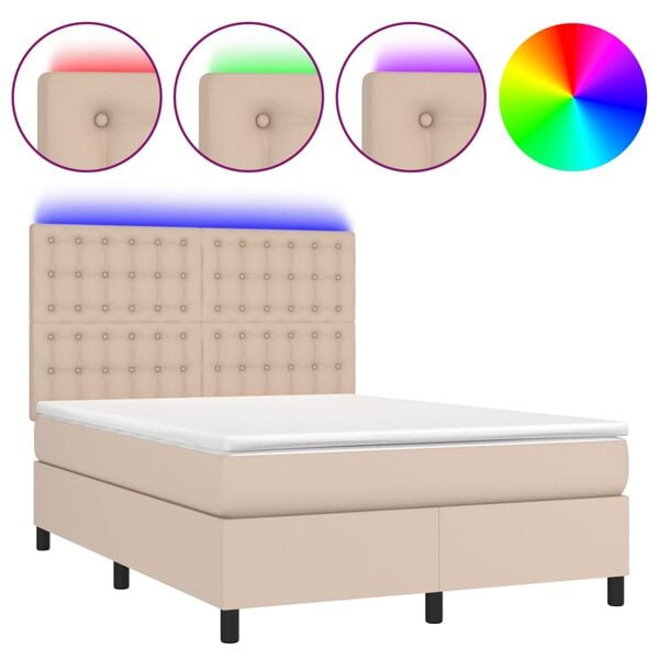 vidaXL Boxspring met matras en LED kunstleer cappuccinokleur 140x200cm
