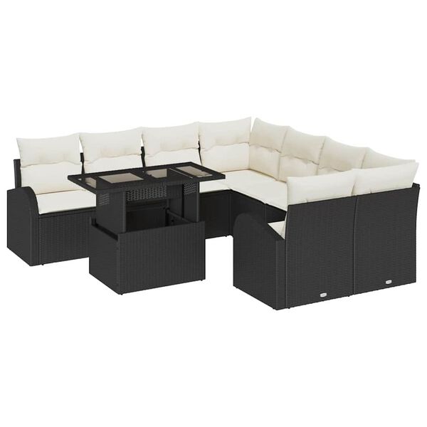 vidaXL Tuin Sofa Set met kussen met opslag 9 pcs Zwart Poly Rattan