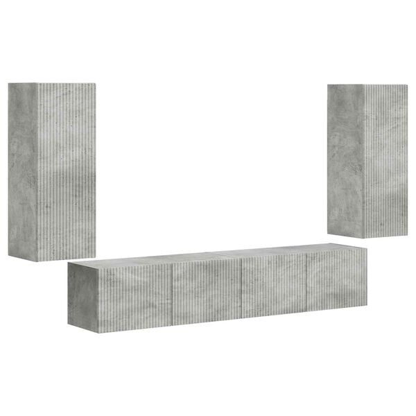 vidaXL TV Wandkast Set Wandgemonteerd 4 pcs Beton Grijs Bewerkt hout