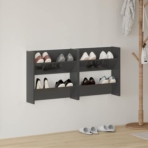 vidaXL Wandschoenenkasten 2 st 60x18x60 cm hout hoogglans grijs