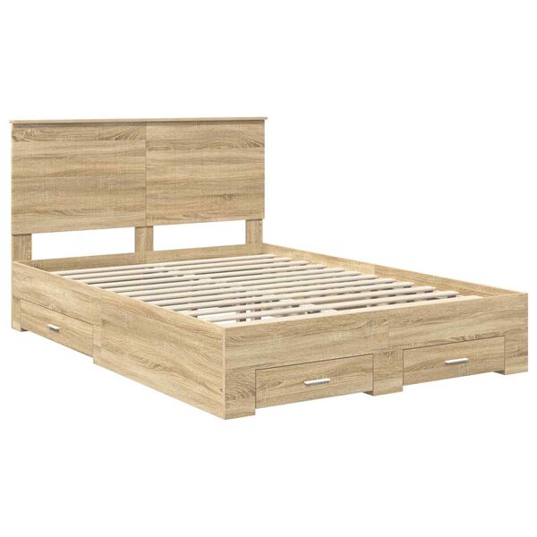 vidaXL Bedframe met hoofdeinde Sonoma Eiken 140 x 190 cm Bewerkt hout