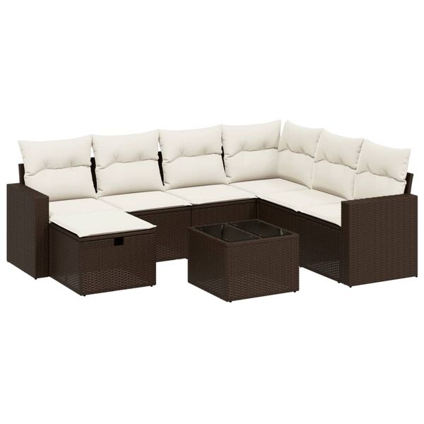 vidaXL 8-delige Loungeset met kussens poly rattan bruin