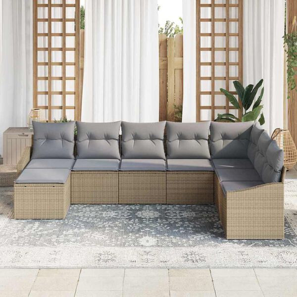 vidaXL Tuin Sofa Set met kussen 8 pcs Beige en Licht Grijs poly rattan