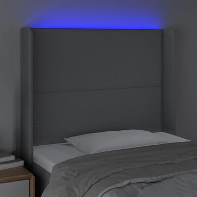 vidaXL Hoofdbord LED 93x16x118/128 cm stof lichtgrijs