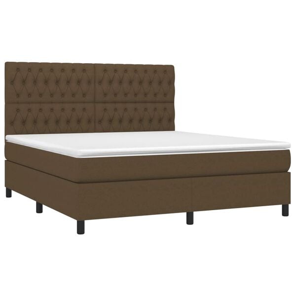 vidaXL Boxspring met matras en LED stof donkerbruin 180x200 cm