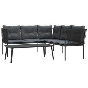 vidaXL Loungeset met kussens staal en textileen zwart