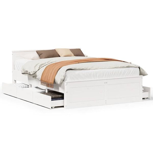 vidaXL Bedframe zonder matras met hoofdbord grenenhout wit 140x190 cm