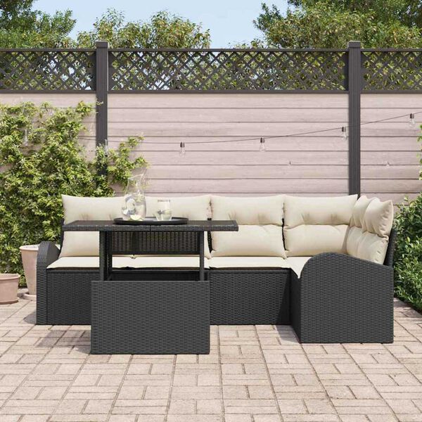 vidaXL Tuin Sofa Set met kussen 6 pcs Zwart 100 x 55 x 73 cm Poly riet