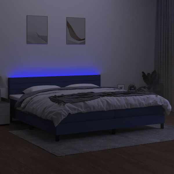 vidaXL Boxspring met matras en LED stof blauw 200x200 cm