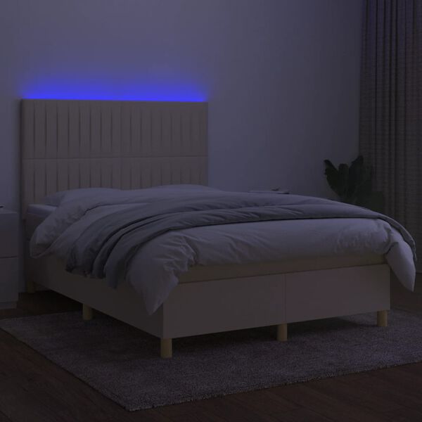 vidaXL Boxspring met matras en LED stof cr&egrave;mekleurig 140x190 cm