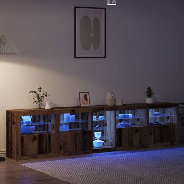vidaXL LED Sideboard Oudhout 283 x 37 x 67 cm Bewerkt hout