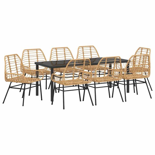 vidaXL Tuin eettafelset 9 pcs Bruin poly rattan