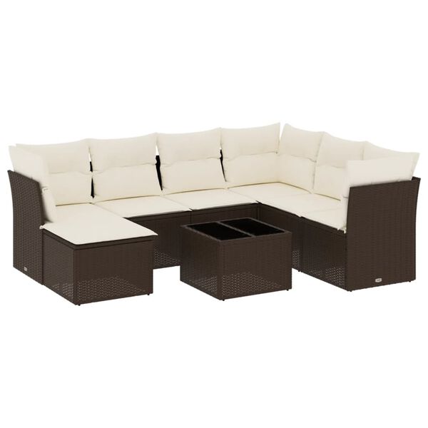 vidaXL 8-delige Loungeset met kussens poly rattan bruin