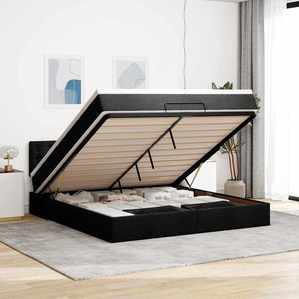 vidaXL Ottoman bed met matras en LED's 160x200cm stof zwart