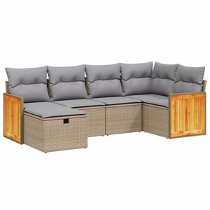 vidaXL 6-delige Loungeset met kussens poly rattan gemengd beige