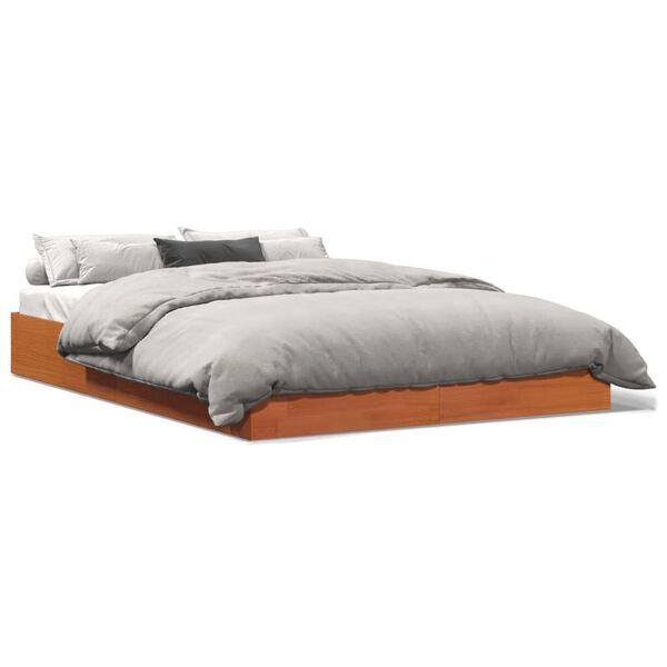 vidaXL Bedframe zonder matras massief grenenhout wasbruin 135x190 cm