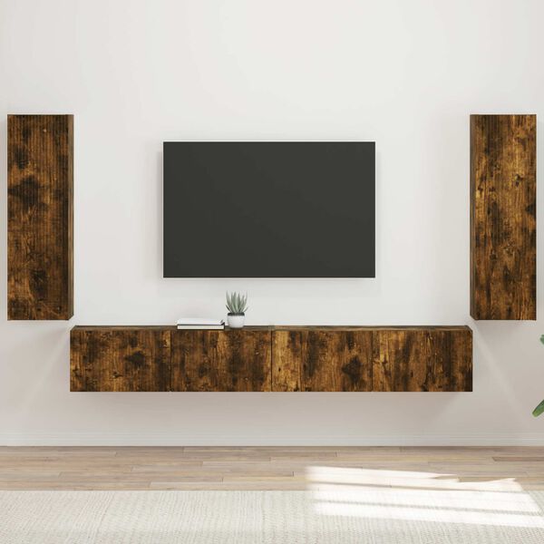 vidaXL TV Wandkast Set Wandgemonteerd 4 pcs Gerookt eiken Bewerkt hout