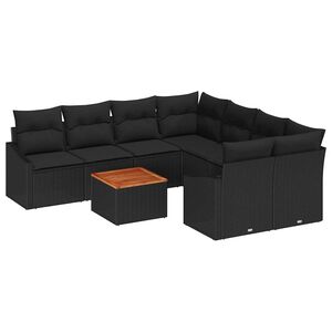 vidaXL Tuinbankenset met kussen 9 pcs Zwart poly rattan