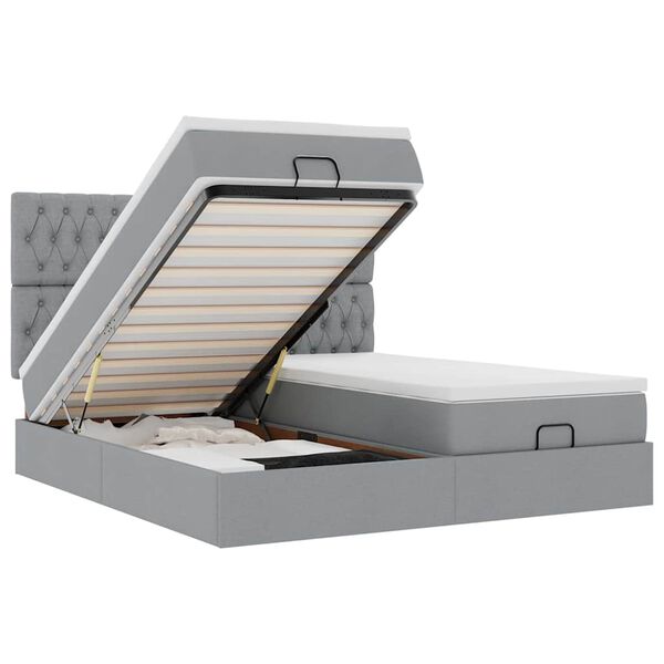 vidaXL Ottoman bed met matrassen 200x200cm stof lichtgrijs