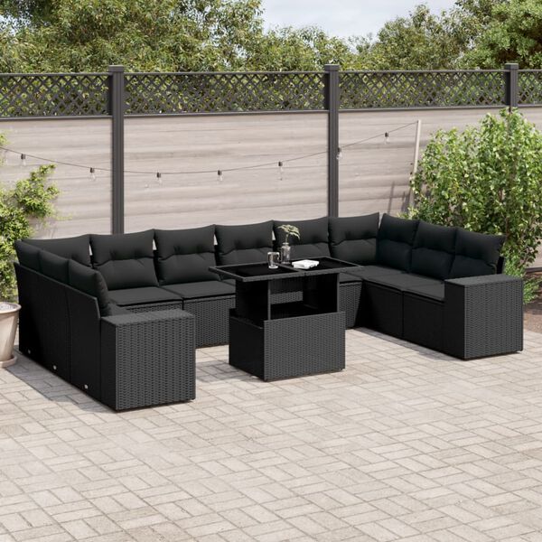 vidaXL 11-delige Loungeset met kussens poly rattan zwart