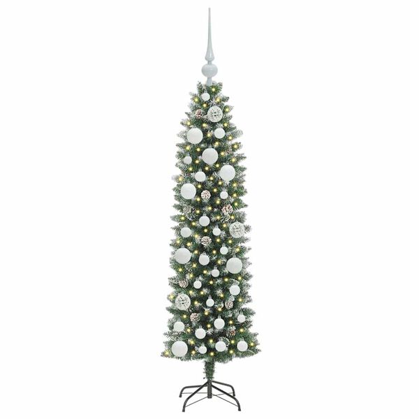vidaXL Kunstmatige slanke kerstboom met 150 LED Groen en wit 120 cm