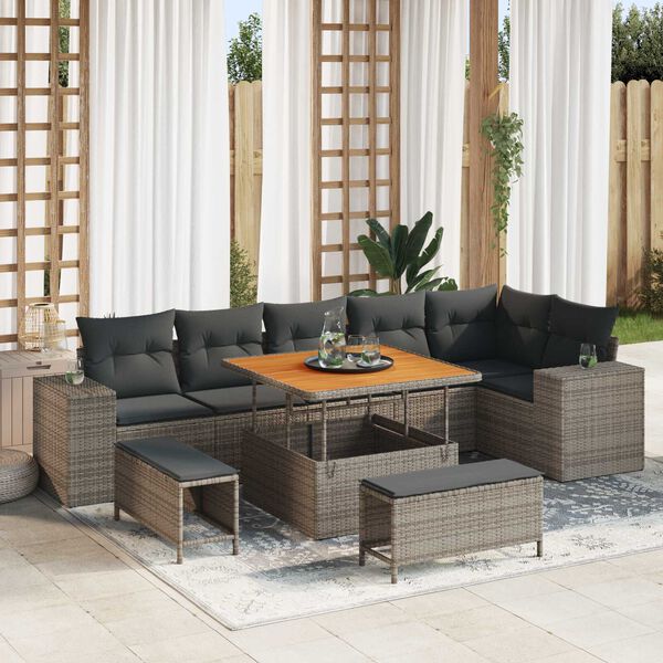 vidaXL Tuin Sofa Set 9 pcs Grijs poly rattan