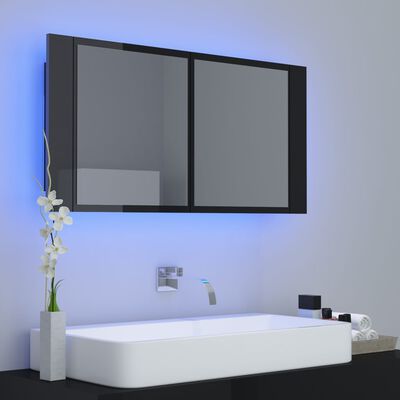 vidaXL Badkamerkast met spiegel en LED 90x12x45 acryl hoogglans zwart