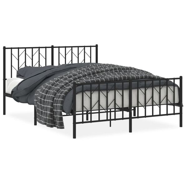 vidaXL Bedframe met hoofd- en voeteneinde metaal zwart 135x190 cm