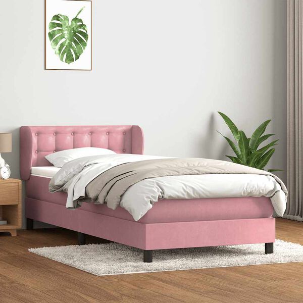 vidaXL Boxspring met matras fluweel roze 80x210 cm